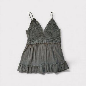 Blush Tank Top Womens M Black Crochet Boho Ruffle Hem Cami Summer Festival Gauzy